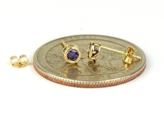 14K Round Bezel Set Yellow Gold 3mm Birthstone Earrings 3MM