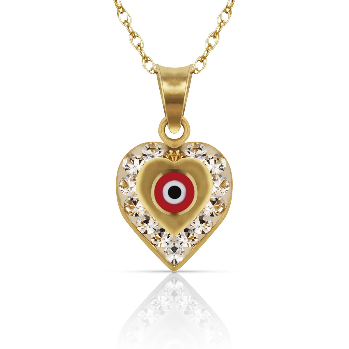 14k Yellow or White Gold CZ Heart Evil Eye Pendants