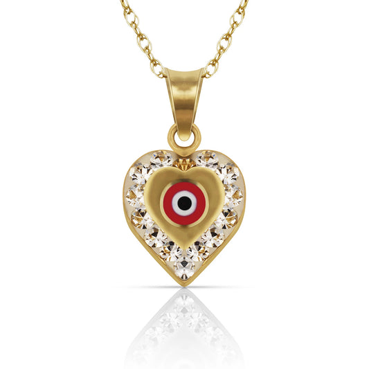 14k Yellow or White Gold CZ Heart Evil Eye Pendants