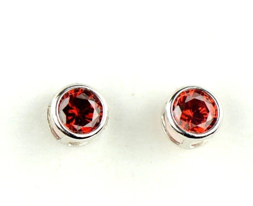 14K Round Bezel 4mm Set White Gold Birthstone Earrings