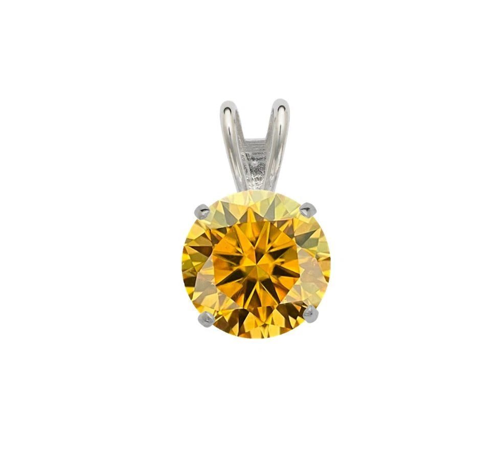 14K Gold GRA Certified D-VVS1 Round Yellow Moissanite Pendant