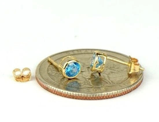 14K Round Bezel Set 4mm Yellow Gold Birthstone Earrings
