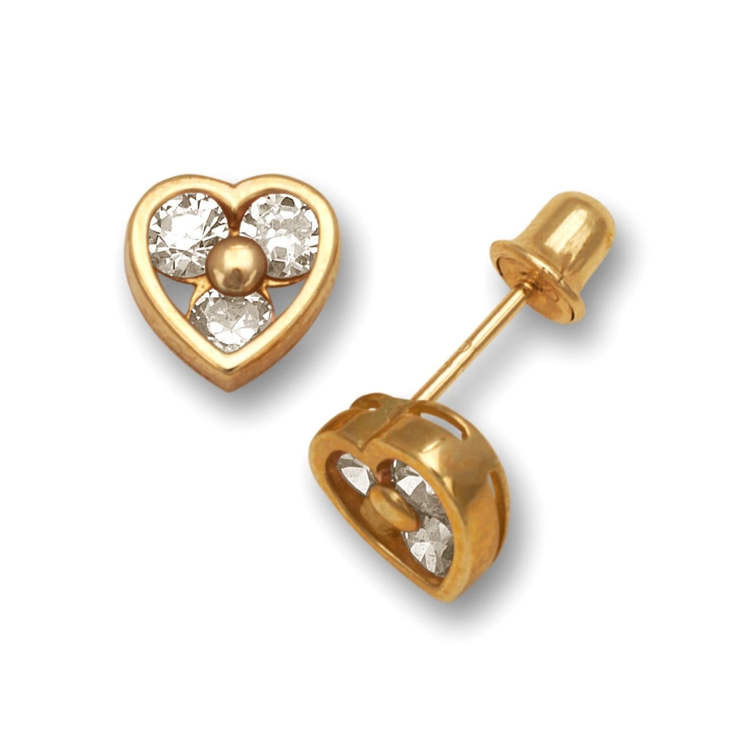 14K Yellow & White Gold Heart Shape CZ Stud Screw Back Earrings for Women