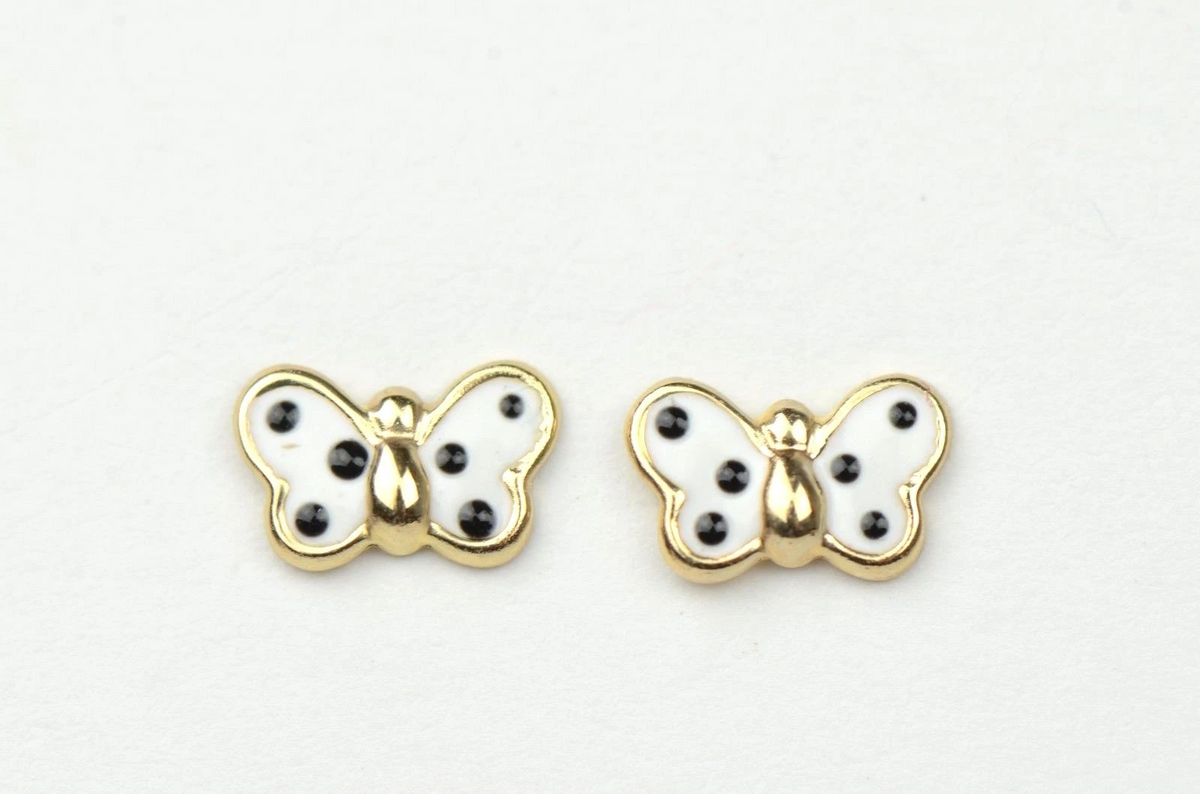 Gold 14k Yellow Enamel Butterfly Baby Earrings with Screw Back