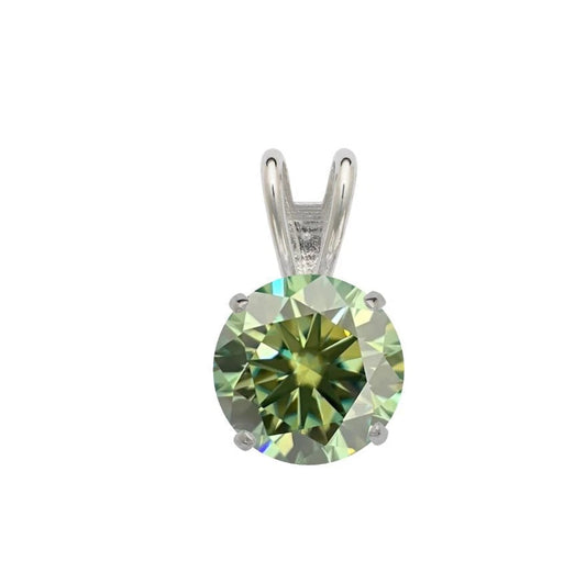 14K Gold GRA Certified D-VVS1 Round White Green Moissanite Pendant