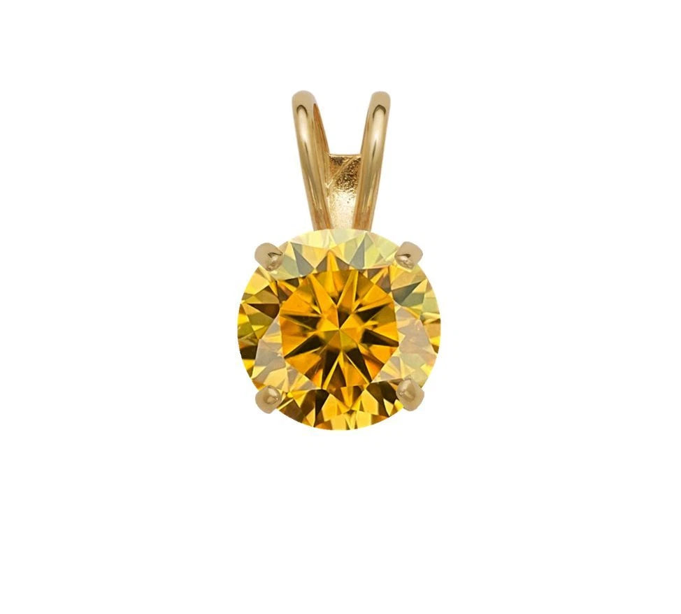 14K GRA Certified D-VVS1 Round Gold Yellow Moissanite Pendant