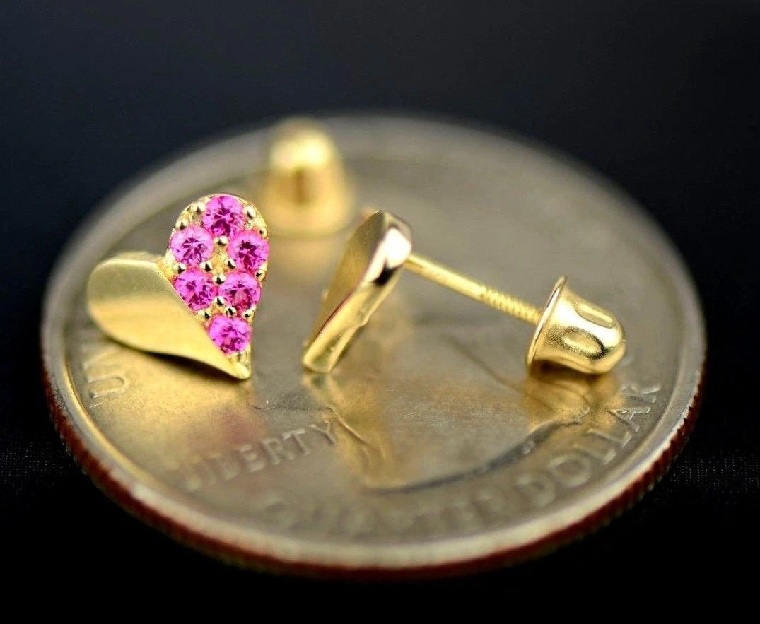 14K Yellow & White Gold Beautiful Heart Shape CZ Stud Earrings for Women