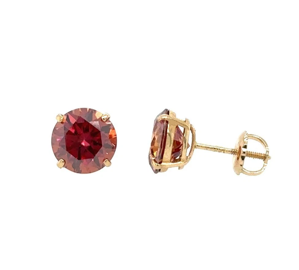 14K Gold GRA Certified D-VVS1 Watermelon Red Moissanite Screw Back Studs Earrings