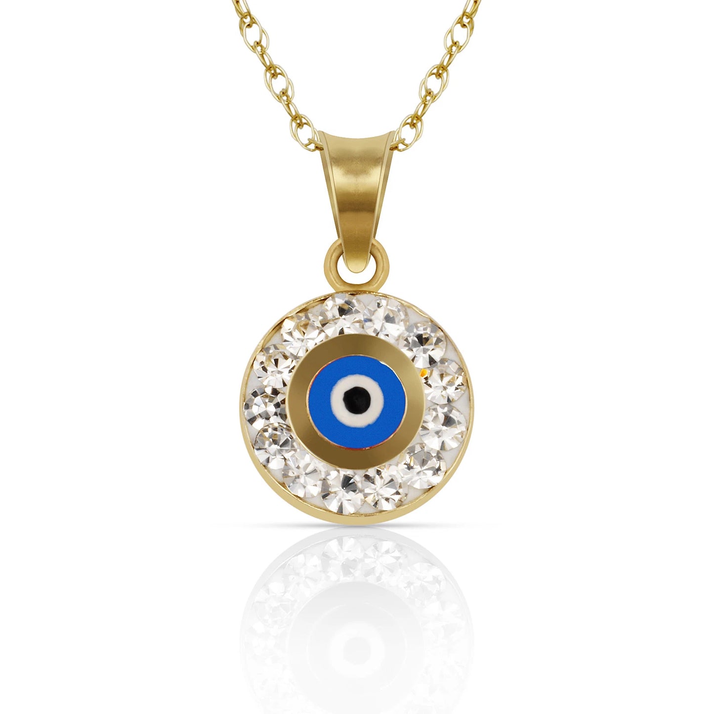 14k Yellow or White Gold CZ Round Shape Evil Eye Pendants