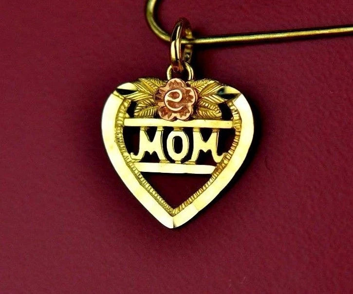 14k Yellow Gold Mom Heart CZ Pendant