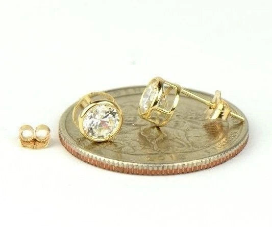 14K Round Bezel Set 5mm Yellow Gold Birthstone Earrings
