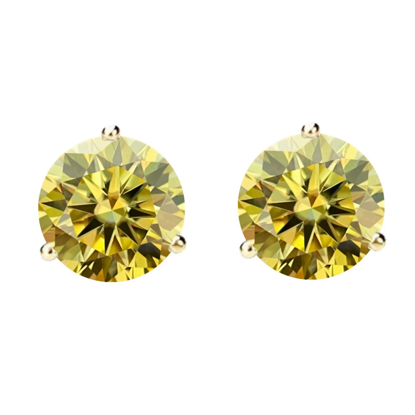 14K Gold GRA CertifiedD-VVS1 Lemon Yellow Moissanite Screw Back Stud Earrings