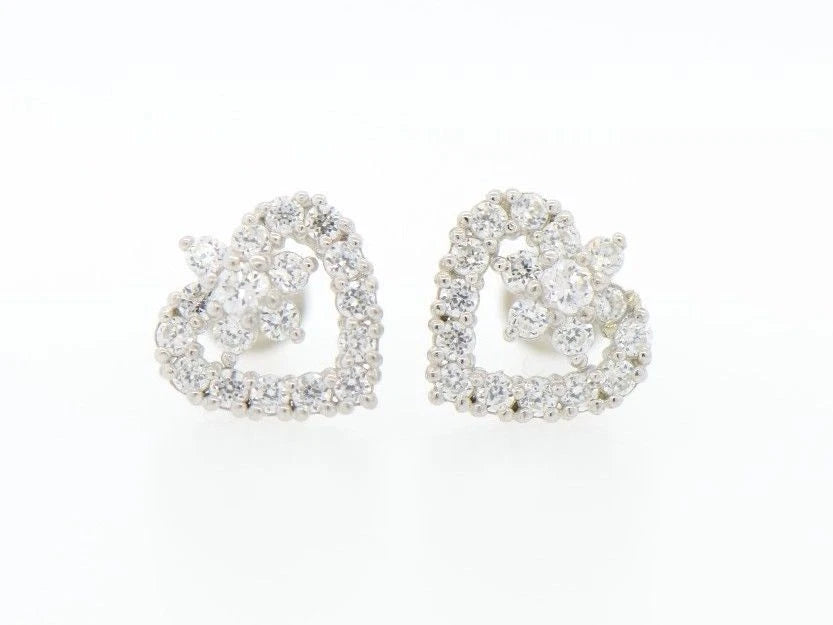 14K White Gold Heart Shape CZ Stud Earrings