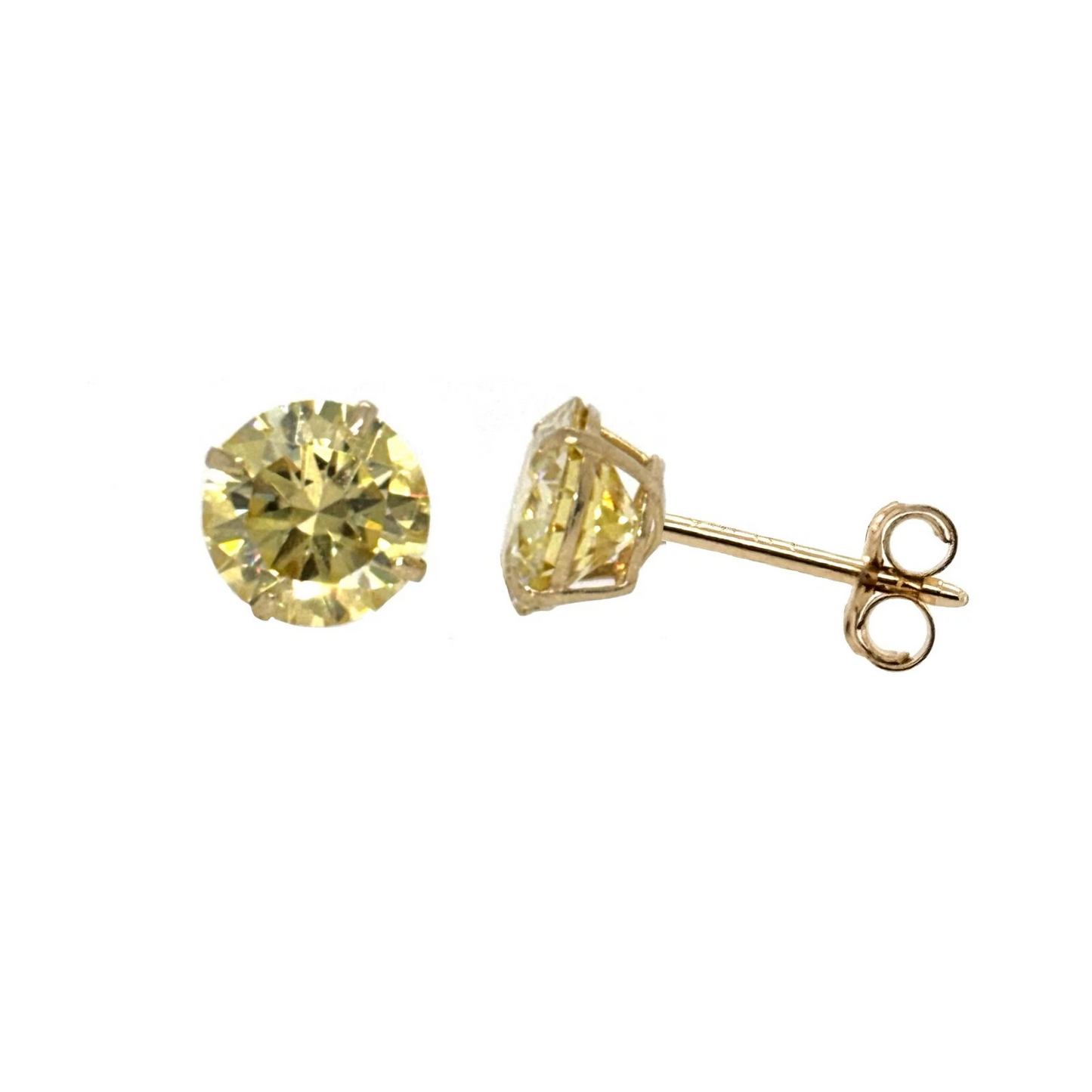 14K Gold GRA Certified D-VVS1 Lemon Yellow Moissanite Push Back Studs Earrings