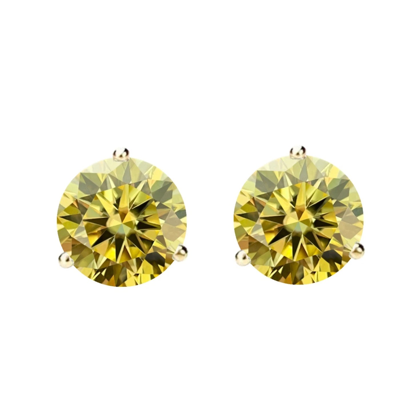 14KGold GRACertifiedD-VVS1 LemonYellow Moissanite Martini PushBack Stud Earrings