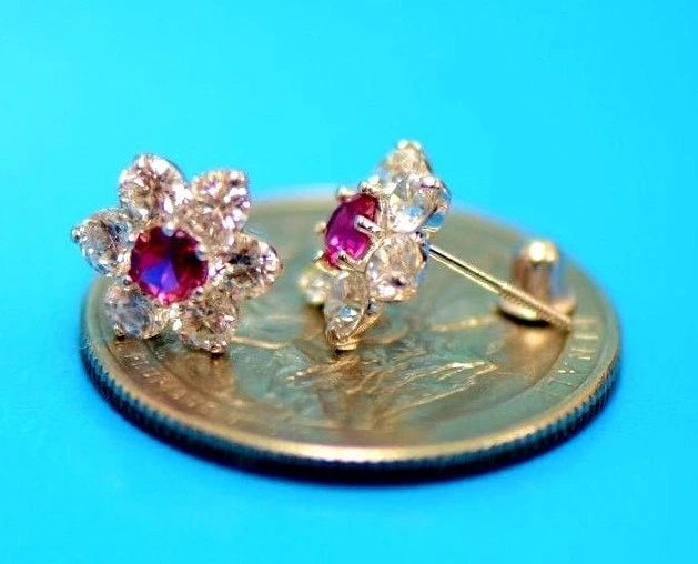 14k White Gold Flower Stud CZ Earrings screw back