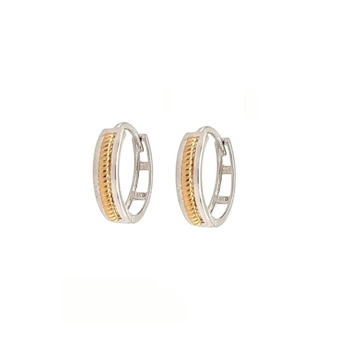 14k Yellow and White Gold Huggie Hoop Earrings Two Tones