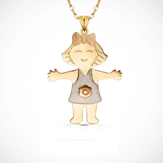 14K Yellow & White Gold Little Girl Pendant For Baby Girl