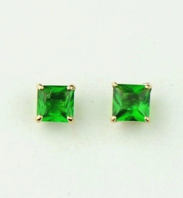 14k Yellow Gold Solid Square Princess Cut Birthstone 4MM CZ Stud Earrings