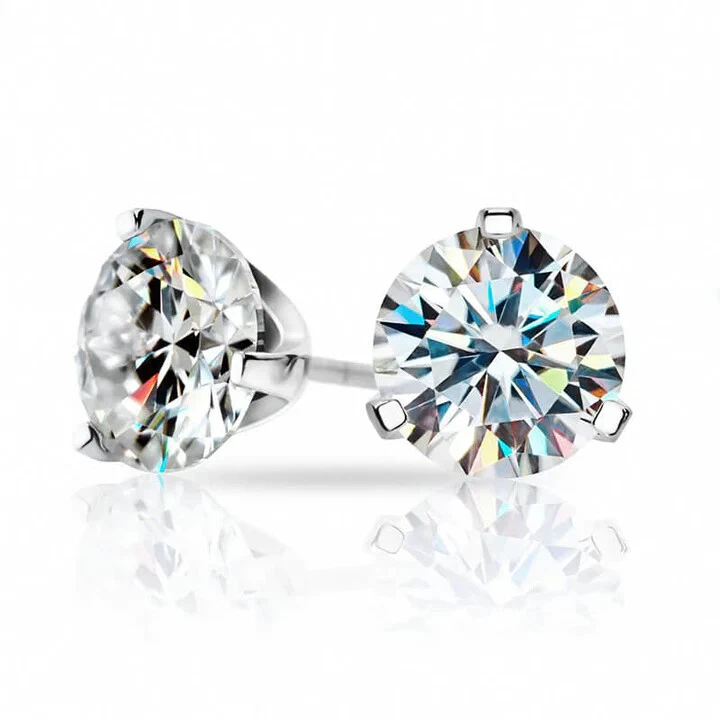 14K Gold GRA Certified D-VVS1 Round Moissanite Martini Screw Back Stud Earrings