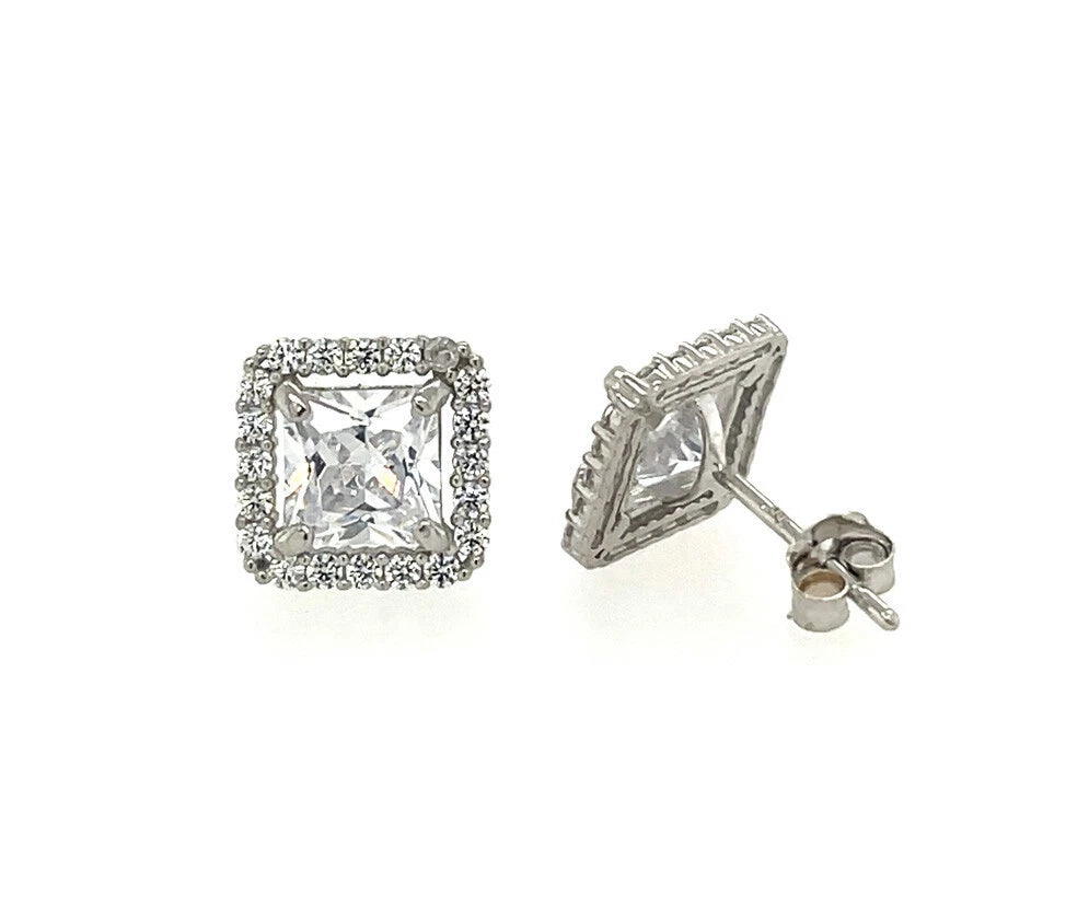14k Yellow and White Gold Cushion Stud Earrings with Push Back