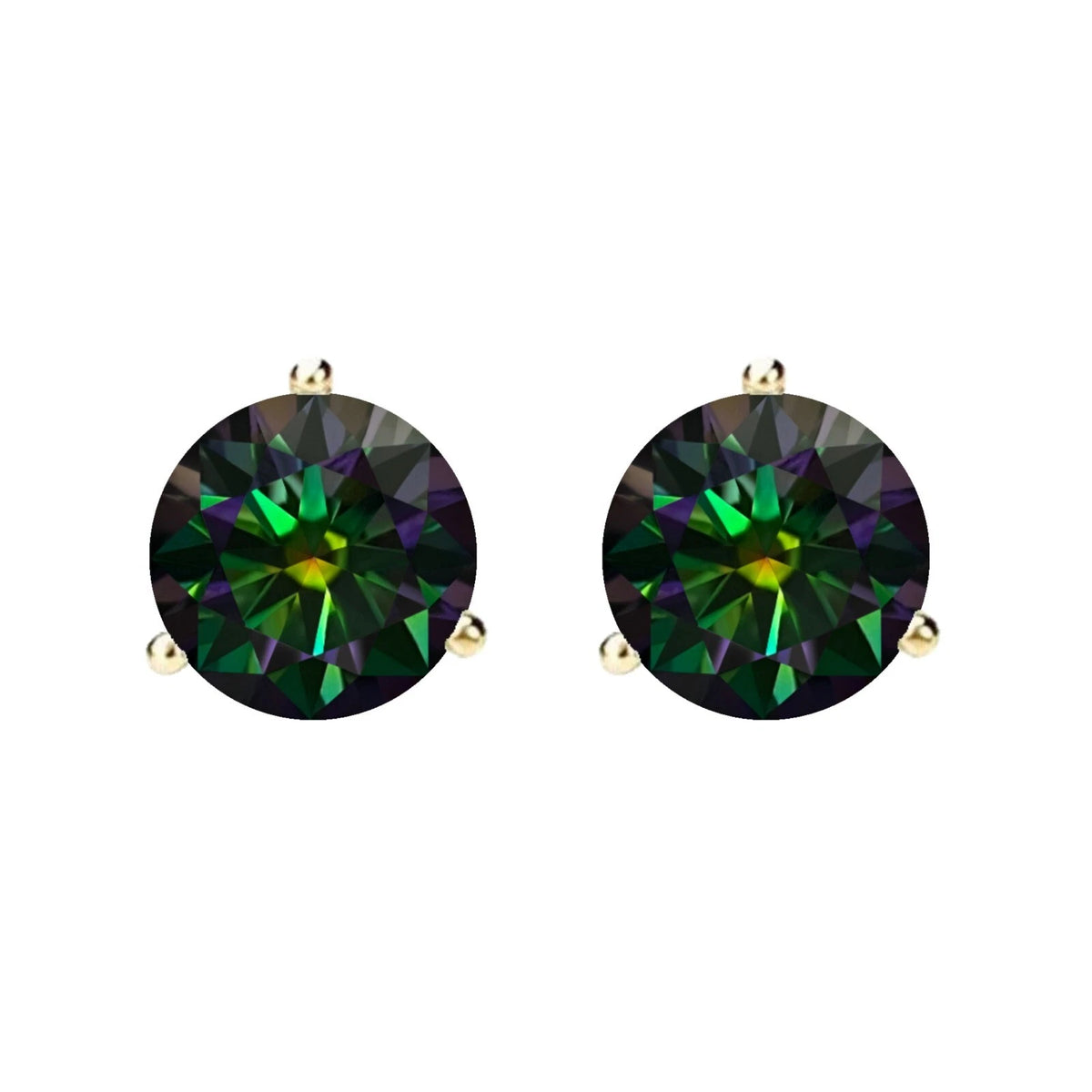 14KGold GRACertifiedD-VVS1 Rainbow Green Moissanite Push Back Stud Earrings