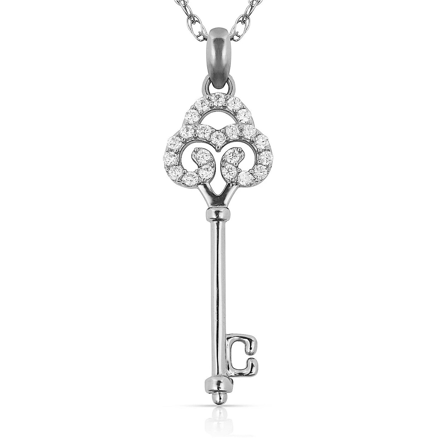 14K Yellow & White Gold Solid Elegant Key Pendant For Women
