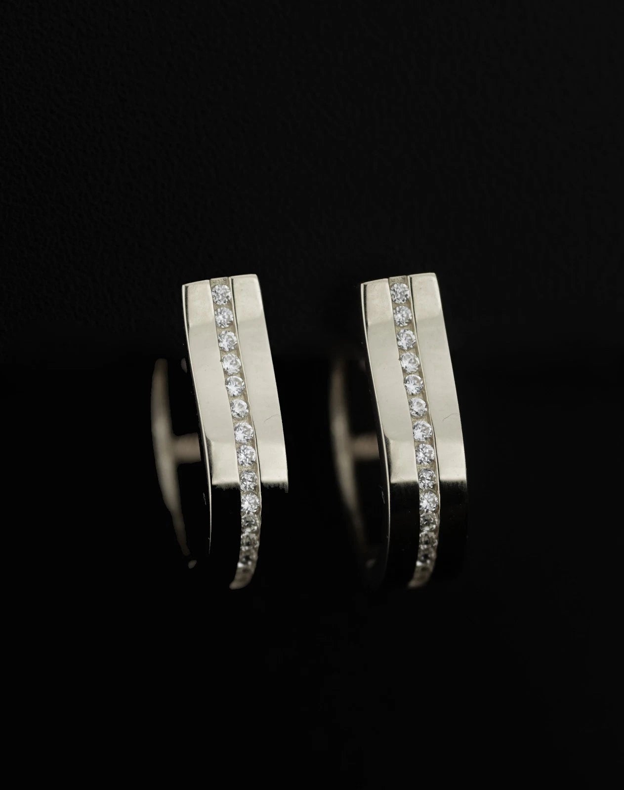 14k Yellow and White Gold One Row Channel Set Huggie Hoop Earrings