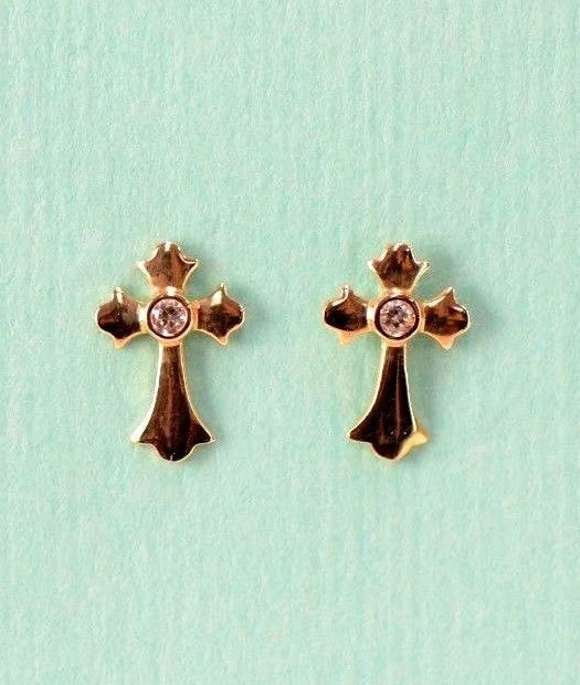 14K White Yellow Gold Cross CZ Earrings