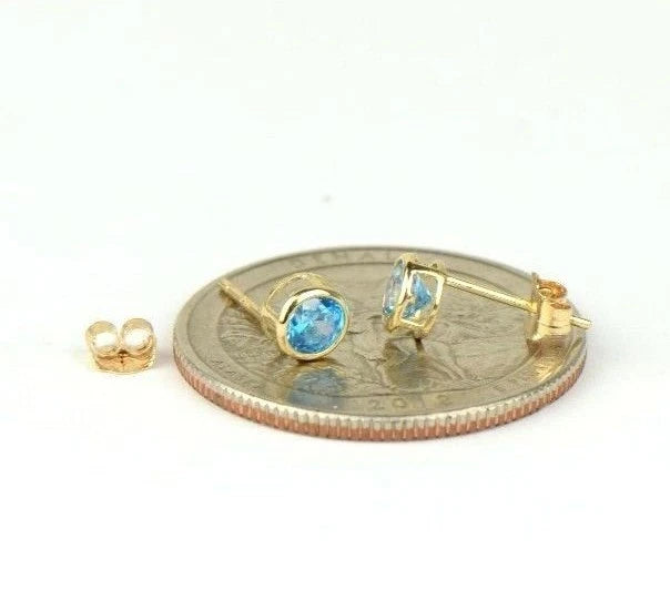 14K Round Bezel Set Yellow Gold Birthstone Earrings