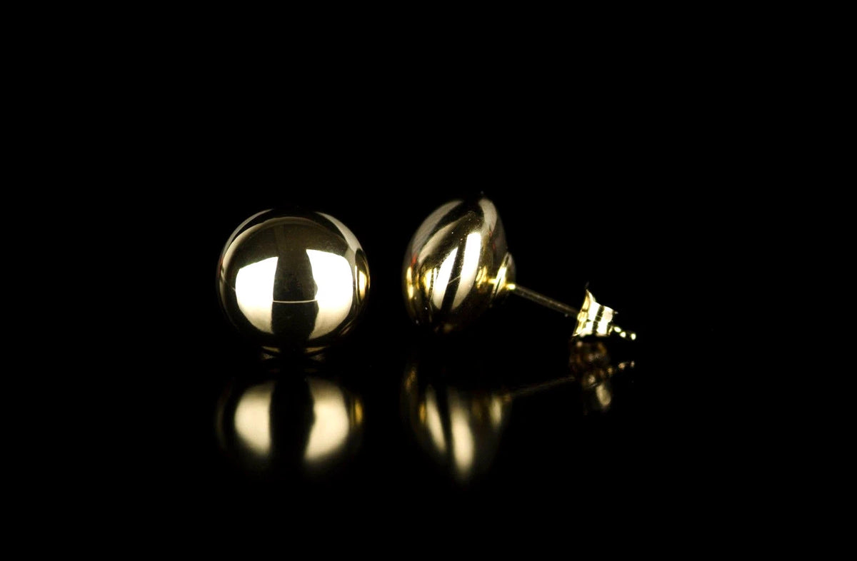 14k Yellow Gold Flat Ball Stud Earrings