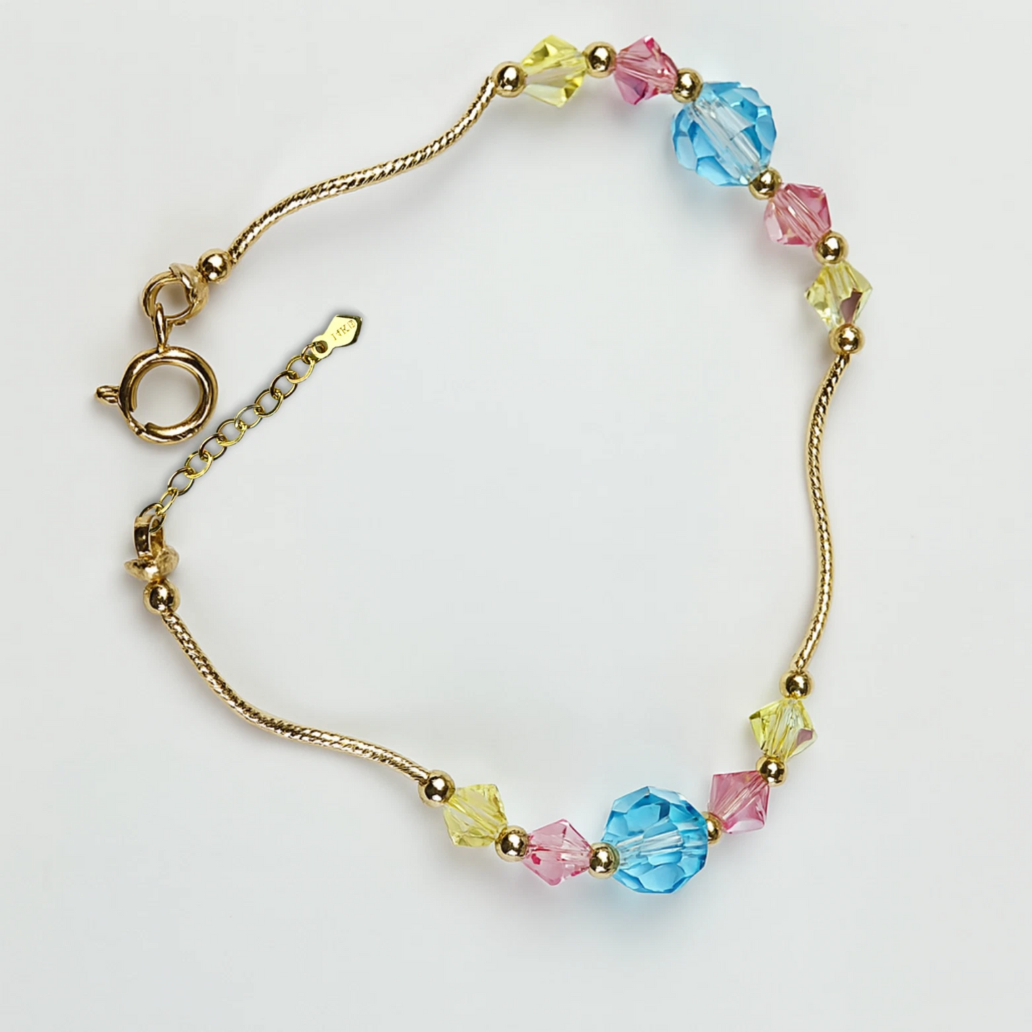 14K Yellow Gold Elegant Crystals Bracelet Kids Baby Girls & Boy -With Extension