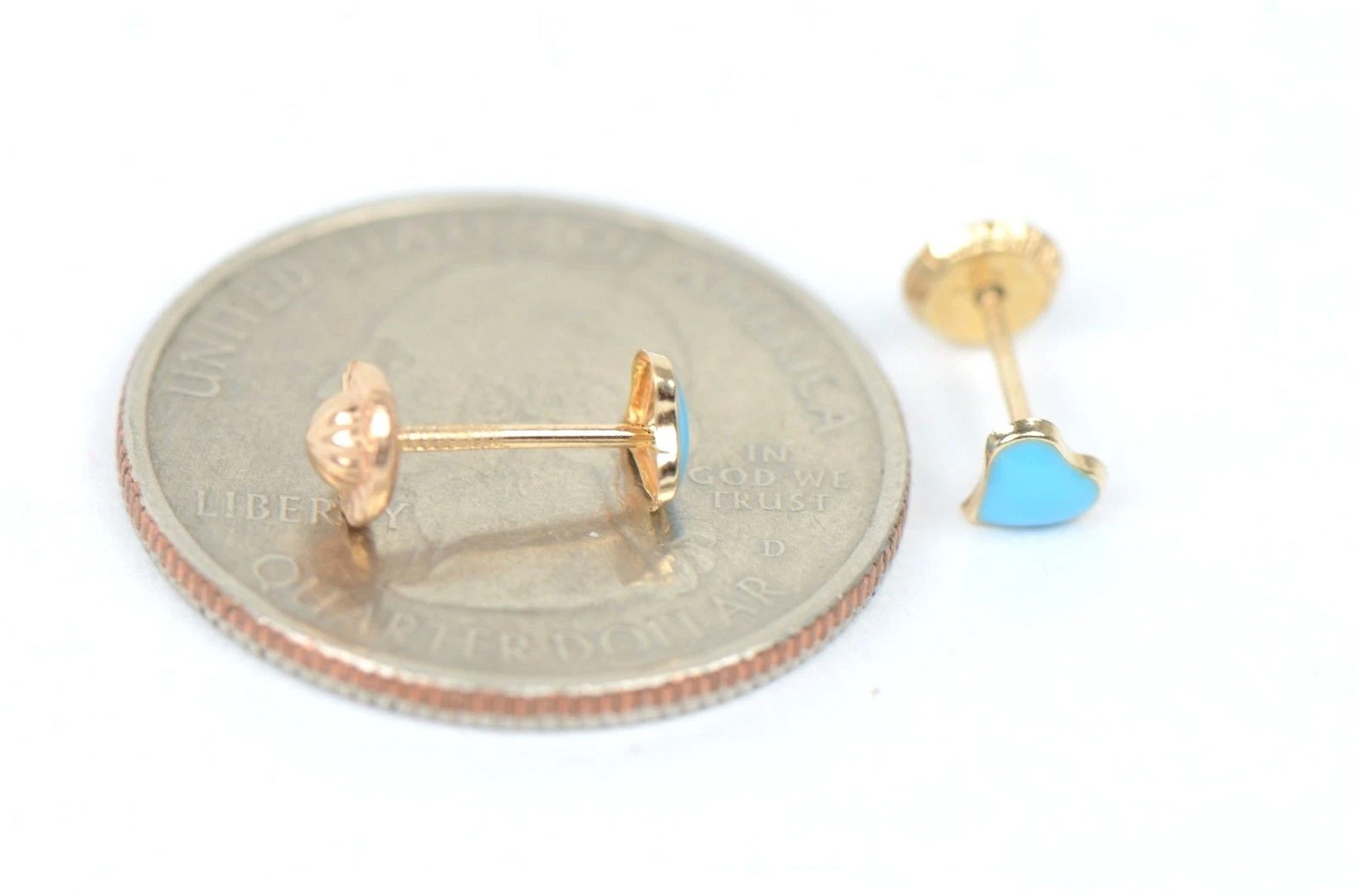 14K Yellow Gold Enamel Heart Baby Stud Earring, Screw back