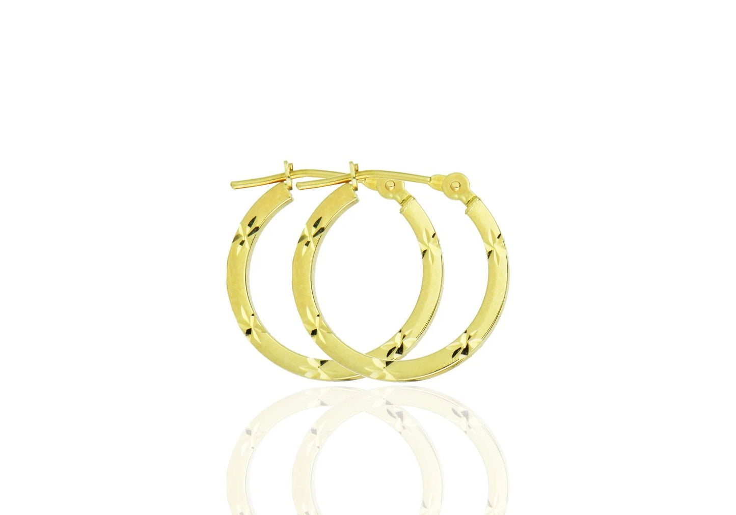 14k Yellow or White Gold Diamond Cut Square Hoop Earrings