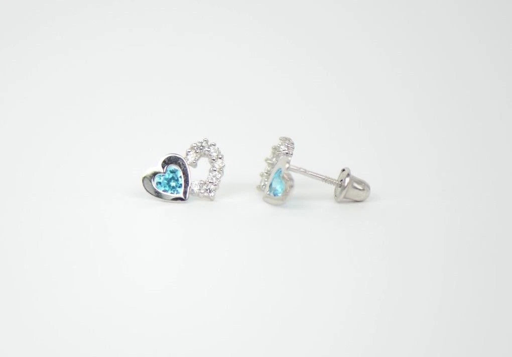14K White Gold Double Heart Earrings