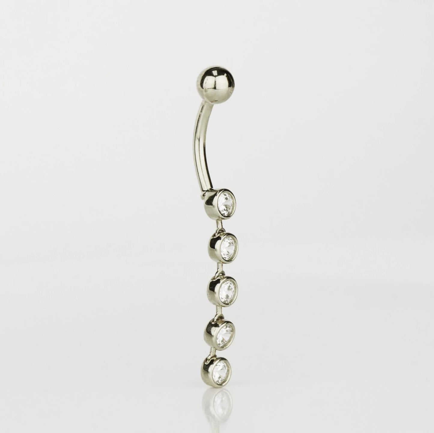 14k Yellow or White Gold Belly Button Dangle CZ Bezel Barbel Bar Ring