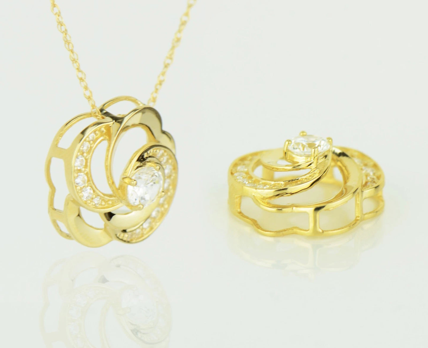 14k Yellow and White Gold CZ Flower Pendant