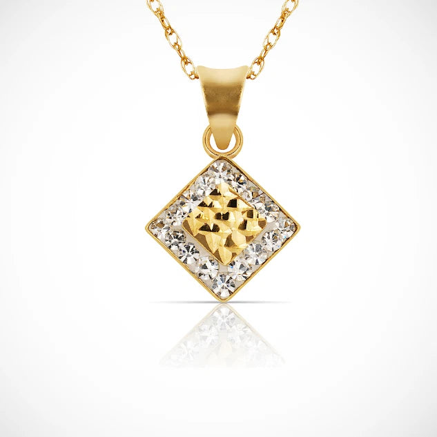 14K Yellow Gold CZ Princess Framed Pendant For Women