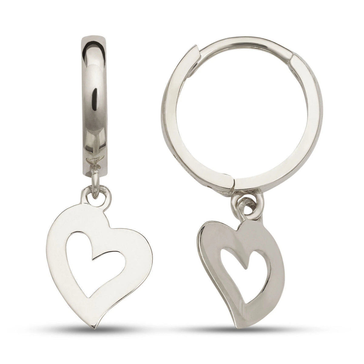 14k Yellow / White Gold Dangle Open Heart Huggie Earrings