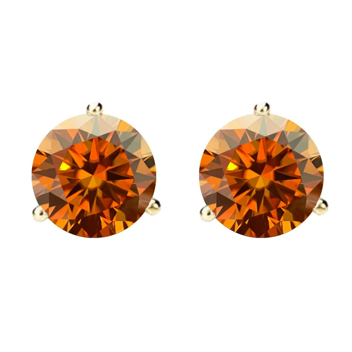 14K Gold GRA CertifiedD-VVS1 Orange Moissanite Screw Back Stud Earrings