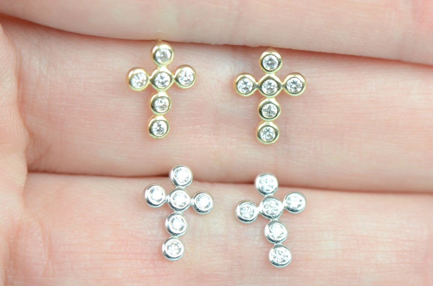 14K Cubic Zirconia CZ Cross Earrings