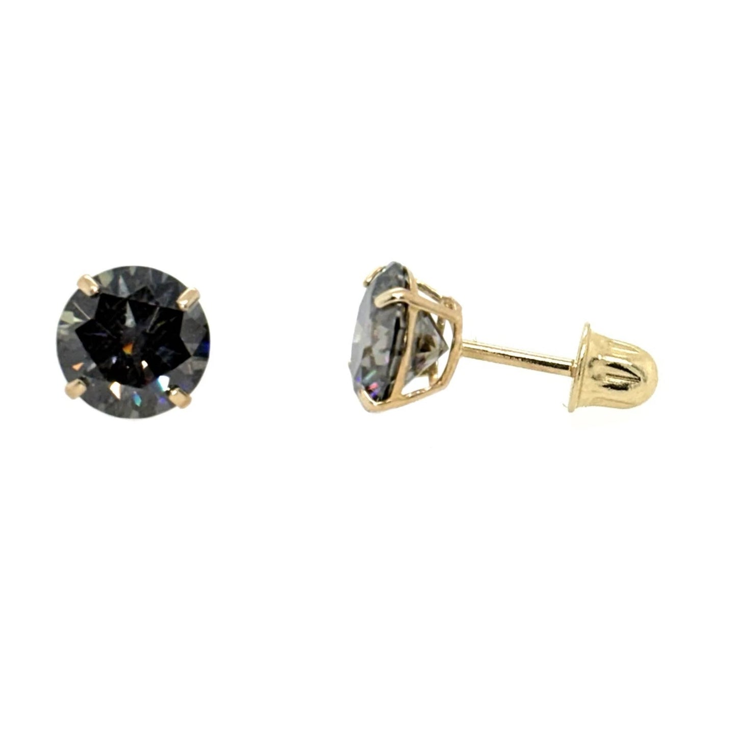 14K Gold GRA Certified D-VVS1 Round Moissanite Grey Screw Back Studs Earrings