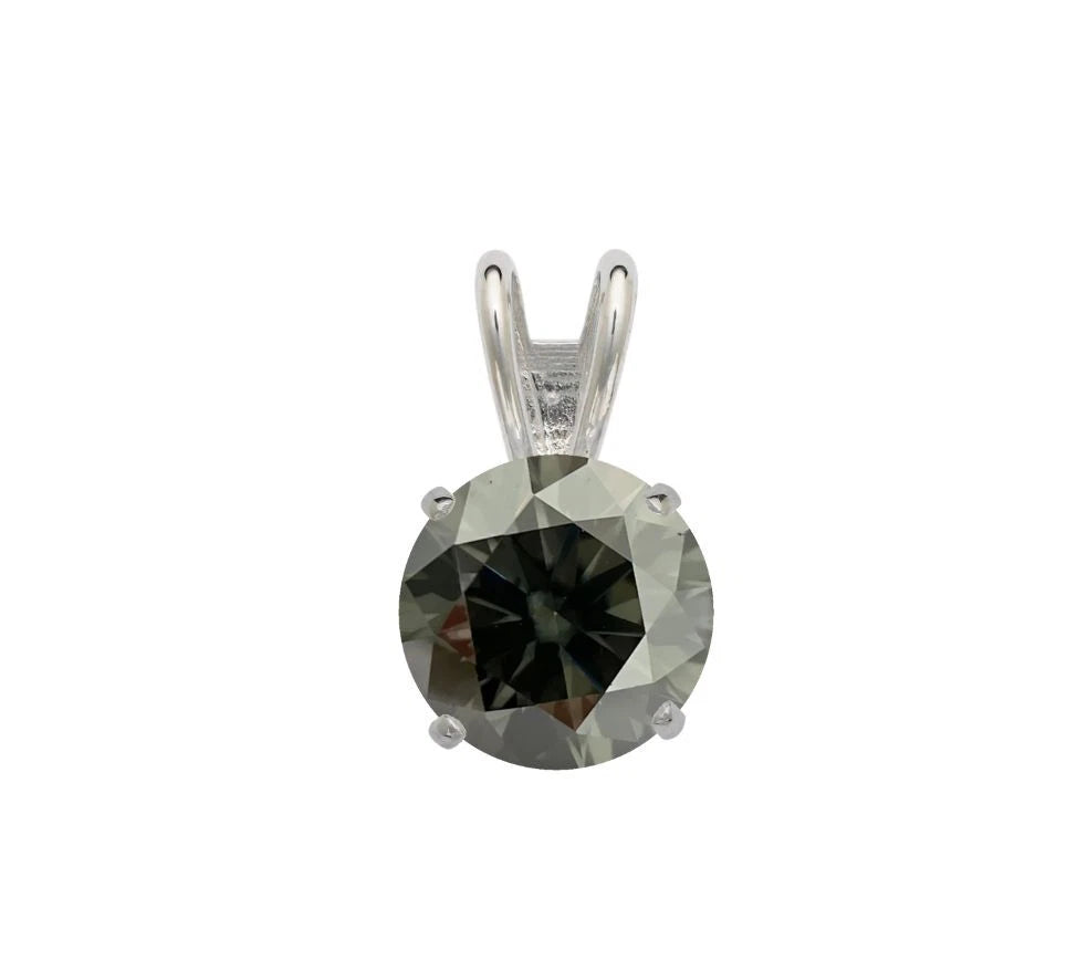 14K Gold GRA Certified D-VVS1 Round White Grey Moissanite Pendant