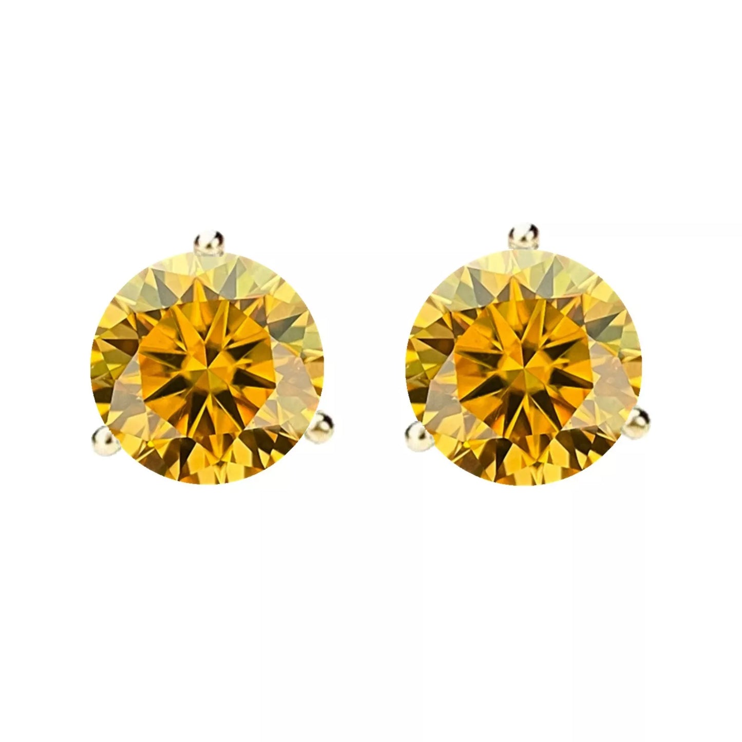 14K Gold GRA CertifiedD-VVS1 Yellow Moissanite ScrewBack Stud Earrings