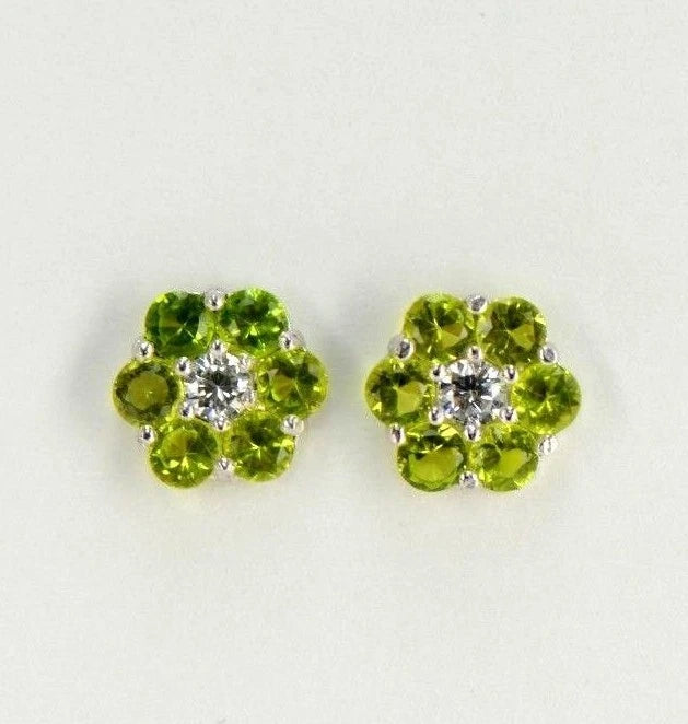14k White Gold Flower Stud Earrings with Screw Back