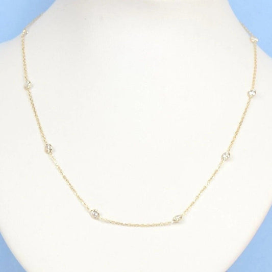 14k Yellow Gold Cubic Zirconia CZ by the yard 18" Necklace