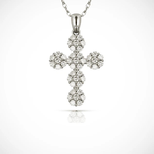 14K Yellow & White Gold Fancy Cross Pendant For Women