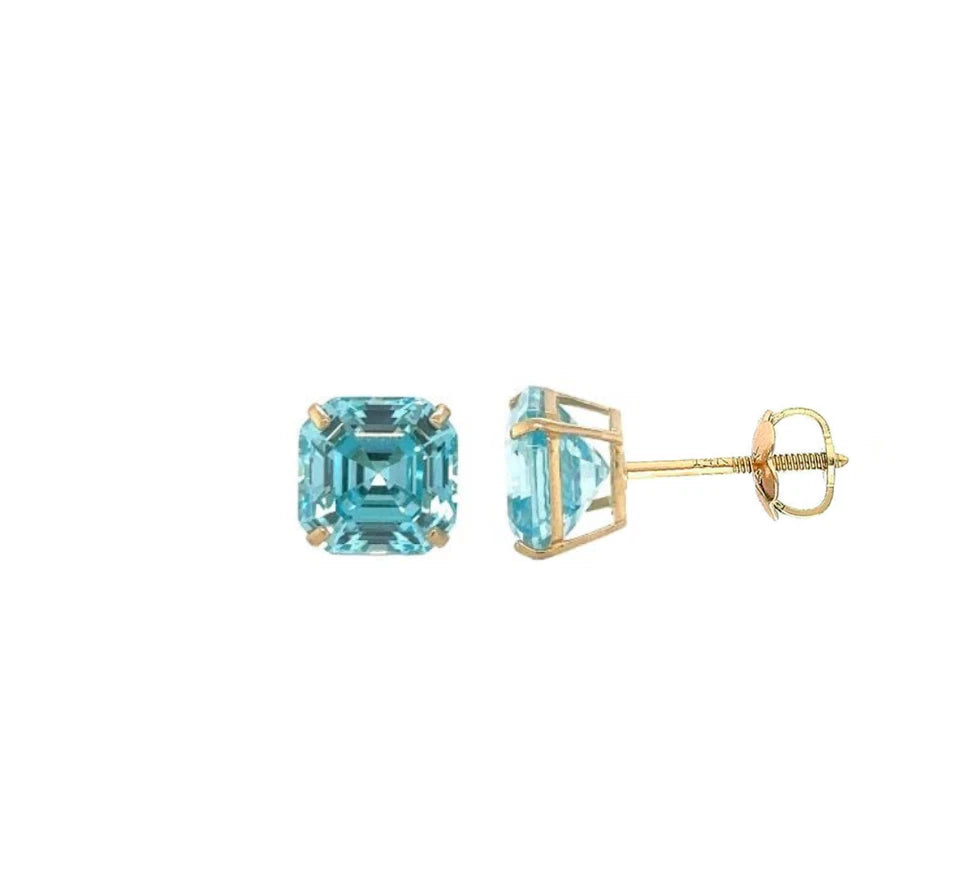 14K Yellow Gold Asscher Cut Stud Earrings Screw Back