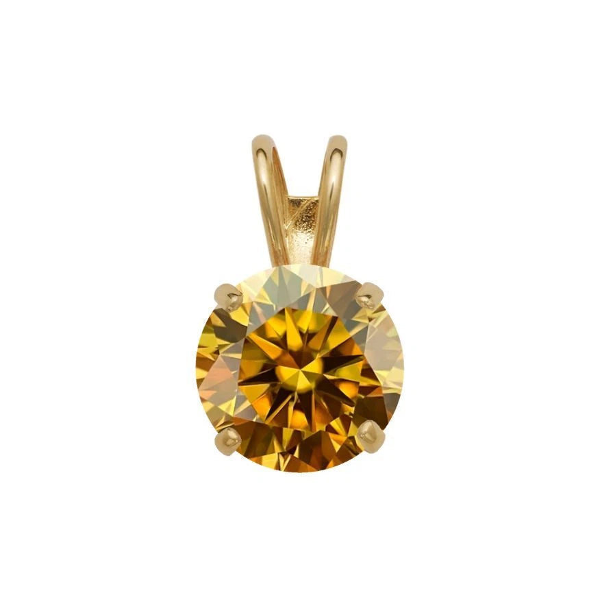 14K Gold GRA Certified D-VVS1 Round Champagne Moissanite Pendant