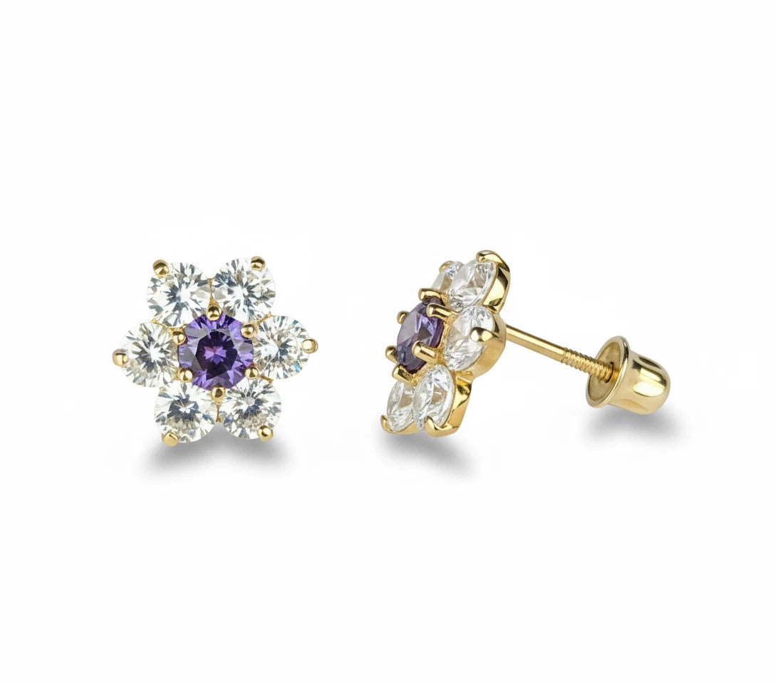 14k Yellow Gold Beautiful Flower Shaped Screw Back Earrings for Women